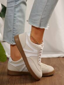Nowe Retro Uniwersalne Modne Minimalistyczne Płaskie Casual Miękka Podeszwa Outdoor Sportowe Antypoślizgowe Sznurowane Trampki, Duże Rozmiary Damskie