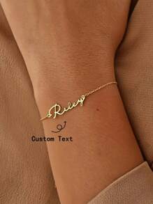 Customized Name Bracelets For Women Gold Color Stainless Steel Personalized Le Fashion Wedding Jewelry Gift, Personalized Minimalist Style , Calligraphy Stainless Steel Daily Wear Bracelet, Birthday Gift For Her, Party Gift, Christmas Gift, Bridesmaid Gift,A Special Gift For Anniversaries, Valentine's Day, Father's Day, Mother's Day, Graduations, And Christmas, An Exquisite Gift To Give To Your Lover, Friend, Father, Or Mother. Gold Stylish,Unisex,Simple,Vintage,Goth,Cuties,Casual Custom,Personalized,Unique Ideal Gifts For Him,Ideal Gifts For Her Her,Boyfriend,Girlfriend,Dad,Mom,Family,Friends,Pets,Son,Daughter,Grandparents For Anniversaries,For Birthdays,For Daily Wear,For Weddings,For Graduation,For Prom,For Party,Customized Fashion Word Bracelets,Chic Autumn