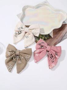 1-3 piezas Nuevos clips para el cabello con bordado floral y lazo para niños, adecuados para uso diario casual, festivales y vacaciones