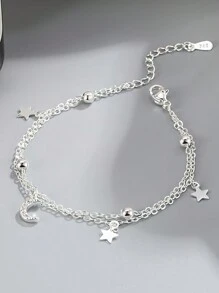 Sterling Silver Double Layer Sweet Star And Moon Bracelet Female Mori Style Fresh Rhinestone Elegant Light Luxury Hand Jewelry