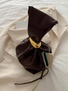 PU 材质晚装水桶包，简约时尚，适合日常休闲使用 - 酒紅色 - 查看 10