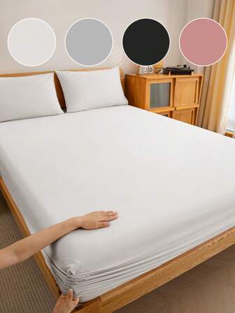 1 件纯色床单、床上用品、床笠、床垫罩、柔软舒适的床罩、亲肤床垫罩、床垫保护套、家用、四季皆宜、防尘防滑、防尘床罩、采用柔软透气面料制成、适用于单人床、双人床、特大床、大号床、可机洗、理想的复活节礼物、独立日礼物、完美的节日礼物