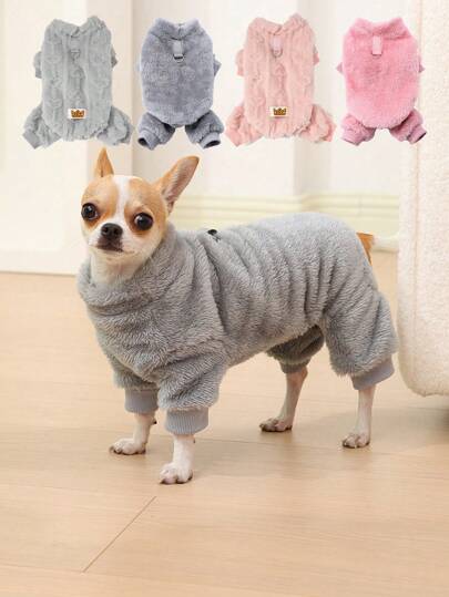 1pc Random Pet Plush Four-Legged Clothing, Solid Color Multi-Functional Windproof Warm Outfit, Dog Sweatshirt Hoodie Suitable For Small Cats, Dogs, Chihuahua, Yorkshire Terrier, Autumn/Winter