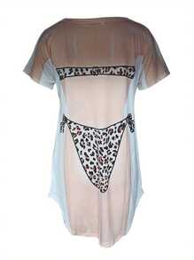 Women Plus Size Summer Casual Dress, 3D Bikini Print Round Neck Short Sleeve Relax-Fit One Piece For Ladies, L/XL/XXL - Tan - View 5