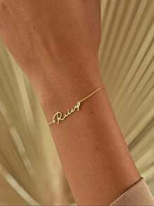 Customized Name Bracelets For Women Gold Color Stainless Steel Personalized Le Fashion Wedding Jewelry Gift, Personalized Minimalist Style , Calligraphy Stainless Steel Daily Wear Bracelet, Birthday Gift For Her, Party Gift, Christmas Gift, Bridesmaid Gift,A Special Gift For Anniversaries, Valentine's Day, Father's Day, Mother's Day, Graduations, And Christmas, An Exquisite Gift To Give To Your Lover, Friend, Father, Or Mother. Gold Stylish,Unisex,Simple,Vintage,Goth,Cuties,Casual Custom,Personalized,Unique Ideal Gifts For Him,Ideal Gifts For Her Her,Boyfriend,Girlfriend,Dad,Mom,Family,Friends,Pets,Son,Daughter,Grandparents For Anniversaries,For Birthdays,For Daily Wear,For Weddings,For Graduation,For Prom,For Party,Customized Fashion Word Bracelets,Chic Autumn