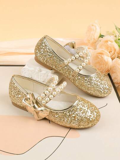 女童玛丽珍花正装鞋、婚礼派对伴娘平底鞋、芭蕾公主舞鞋，适合儿童