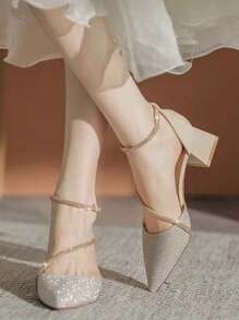 Women's High Heel Rhinestone Embellished Slip-On Pumps, Versatile