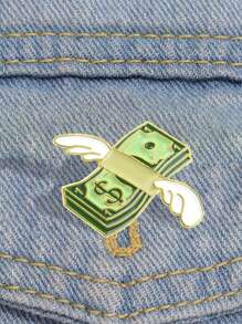 1pc Unique Winged Currency Shaped Alloy Fixed Brooch, Fashion Lapel Collar Decor Accessory