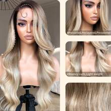 DZfirst Ombre Blonde Body Wave Lace Wig 13x4 HD Lace Front Wig Pre-Plucked Long 28inch Lace Front Wigs Synthetic Wear And Go Lace Front Wigs Daily Use - Blonde Highlight - View 3