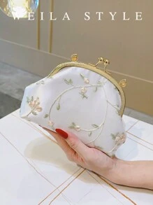 Vintage-Style Embroidered Floral Women Handbag, Chinese Traditional Qipao/Cheongsam Clutch, Retro Flower Purse For Formal Party, Wedding, Evening Gown, High-End Fashion Lady Envelope Clutch Crossbody Bag
