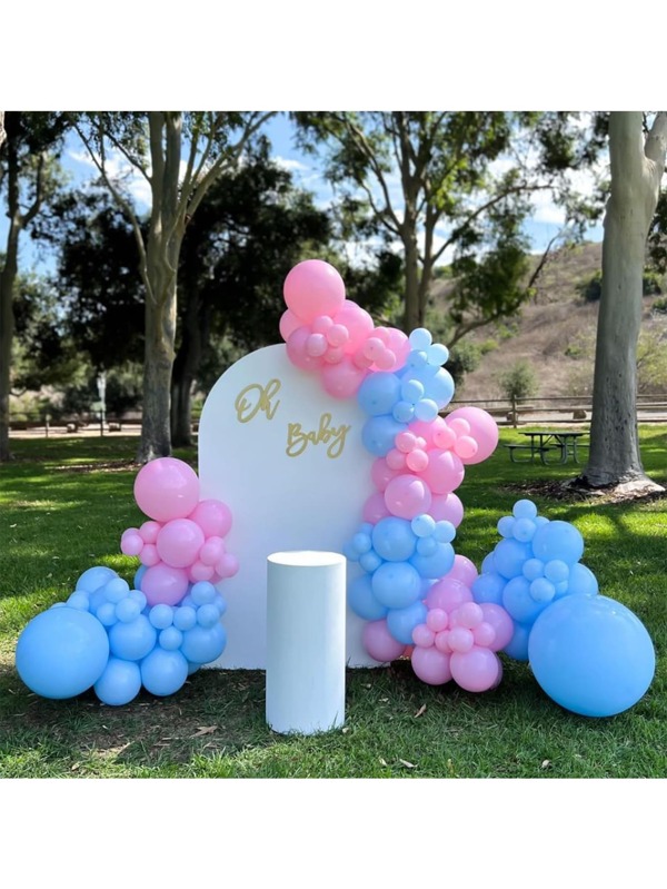 136 peças/conjunto, balões de 5/10/12/18 polegadas, kit de guirlanda de balões rosa e azul com clipes e fitas de balões, adequado para aniversário, aniversário, casamento, decoração de feriados, festa, reunião de família, chá de bebê