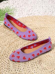Women's Fashion Flat Shoes, Elegant Round Toe Slip-On Flats For Spring/Summer, Heart Pattern Colorblock Shoes, Breathable Woven Comfort Slip-On Flats, Suitable For Outings, Dates, Valentine's Day, Girly Purple Casual Shoes