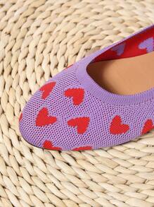 Women's Fashion Flat Shoes, Elegant Round Toe Slip-On Flats For Spring/Summer, Heart Pattern Colorblock Shoes, Breathable Woven Comfort Slip-On Flats, Suitable For Outings, Dates, Valentine's Day, Girly Purple Casual Shoes