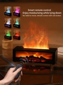 Humidificateur d'air avec flamme simulée, diffuseur d'huiles essentielles, cadeau d'anniversaire, cadeau de la Saint-Valentin, sept couleurs interchangeables, avec télécommande, fonctionnement silencieux, arrêt automatique en cas de manque d'eau, convient pour la maison, le bureau, la chambre.