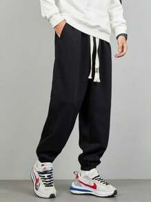 Men's Cotton Sports Pants, Casual Pants With Pockets, Slim Fit Sports Jogger Pants, Super Quality Elastic - 黑色 - 查看 2