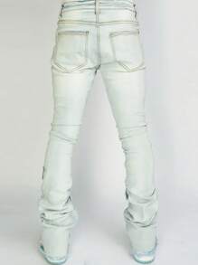 Men Ripped Denim Pants Distressed Skinny Cargo Pants Casual Trousers With Pockets For Streetwear - Sky Blue - View 3