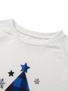 Family Matching Mom Christmas Pajamas Christmas TreeLetter Print Long-Sleeved Tops + Plaid Trousers Sleepwear Outfits