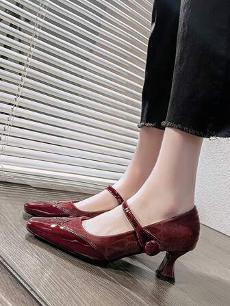 Zapatos de tacón alto de punta cuadrada con diseño de patchwork impreso de satén romántico y elegante para mujer, bomba de fiesta de moda de tacón bajo para primavera y otoño