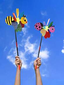 2pcs-Cartoon 3D Sequins Colorful Windmill Insect Bee Windmill, Garden Windmill, Insect Bee, Home Courtyard Decoration Spring And Summer Garden Decorations - Perfect Birthday Gift For Outdoor Games And Decoration, Patio Garden Lawn Terrace Outdoor Decor, Gift - Multicolor - View 3