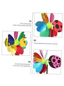 2pcs-Cartoon 3D Sequins Colorful Windmill Insect Bee Windmill, Garden Windmill, Insect Bee, Home Courtyard Decoration Spring And Summer Garden Decorations - Perfect Birthday Gift For Outdoor Games And Decoration, Patio Garden Lawn Terrace Outdoor Decor, Gift - Multicolor - View 7