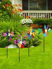 2pcs-Cartoon 3D Sequins Colorful Windmill Insect Bee Windmill, Garden Windmill, Insect Bee, Home Courtyard Decoration Spring And Summer Garden Decorations - Perfect Birthday Gift For Outdoor Games And Decoration, Patio Garden Lawn Terrace Outdoor Decor, Gift - Multicolor - View 2