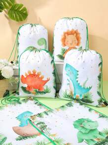 6/12pcs Green Leaf Dinosaur Theme Party Set, Dinosaur Theme Birthday Party Gift Packaging Supplies Gift Bags, Reusable, Suitable For Gender Reveal Party, 1st Birthday Tabletop Decor, Dinosaur Theme Backpack, Snack Storage Bags - Baby Dinosaur - View 7