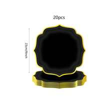 10 件/20 件，黑色扇贝形 9 英寸/7 英寸纸盘，金箔黑色扇贝形甜点纸盘，一次性扇贝纸盘，带金箔边缘浅黑色盘子，适用于茶会、沐浴、生日 - 黑色 - 查看 7