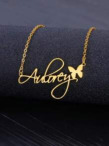 1PC Personalized Butterfly And Love Name Necklace - Elegant Stainless Steel Pendant, Perfect Women's Gift Valentines