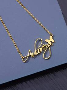 1PC Personalized Butterfly And Love Name Necklace - Elegant Stainless Steel Pendant, Perfect Women's Gift Valentines