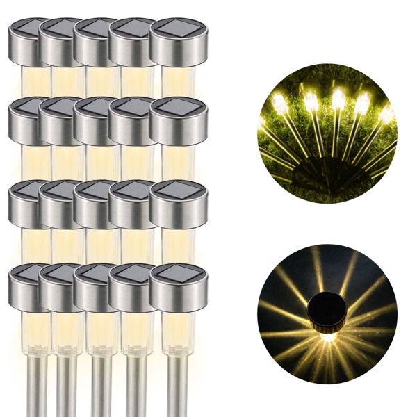 Kit Luminaria Solar Balizador Espeto Led Chão Prata Decoração Jardim Quintal 3000K