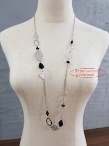 1pc Elegant Geometric Acrylic Bead Hollow Iron Plate Long Necklace, Bohemian Style, Multi-Color, Versatile For Women's Daily Wear