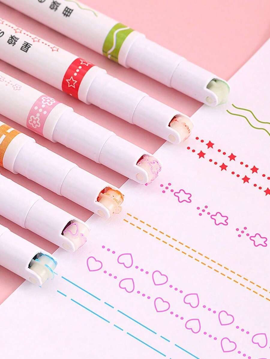 Set da 6 penne con linee curve, penne rapide per pianificatori, a forma di fiore ondulato carino, evidenziatori, penne per scrittura a mano e disegno per studenti, penne per tracciare bordi floreali, penne a sfera, penne per pianificatori di linee per studenti, evidenziatori, penne evidenziatori con timbro a rullo