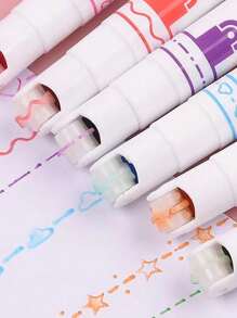 Set da 6 penne con linee curve, penne rapide per pianificatori, a forma di fiore ondulato carino, evidenziatori, penne per scrittura a mano e disegno per studenti, penne per tracciare bordi floreali, penne a sfera, penne per pianificatori di linee per studenti, evidenziatori, penne evidenziatori con timbro a rullo