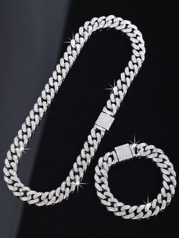2 Stücke Halskette+Armband Set, Hip-Hop Punk Schmuckset, Kette Unisex Choker mit Armband, Herrenkette, perfektes Geschenk zum Vatertag/für Sohn/Freund