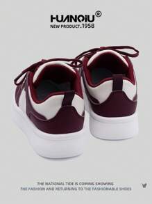 HUANQIU HUANQIU Women's Thick-Soled Fashionable Casual Sports Sneakers, Versatile Comfortable Stylish White Shoes, Suitable For All Seasons, Available In Beige, Wine Red, White, Purple, Student Casual Flat Shoes