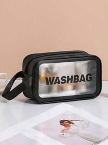 Bolsas de aseo con letra de la A a la Z, de moda y sencillas, tanto para hombres como para mujeres. Bolsas cosméticas impermeables y transparentes de tamaño de cuarto de galón para viajes, aptas para ambos sexos, se pueden llevar en avión y regalar como un regalo para tu novia, un neceser de maquillaje para viajar, un organizador de baño, útiles escolares - Negro - Ver 8