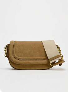 Y2Y 新款女士黑色宽肩带斜挎腋下包，休闲手提包 - 卡其色 - 查看 6