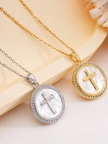 1 件简约时尚圆形花卉吊坠项链，男女同款百搭珠宝。 - 款式1 - 查看 3