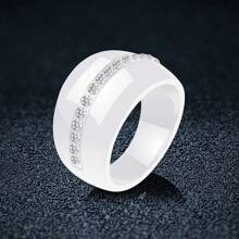 14毫米加宽加粗陶瓷戒指，女士款，简约光滑黑白拇指戒指，低过敏性高光泽个性戒指，尺码5-12 - 陶瓷 - 查看 16