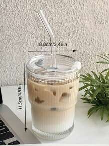 1 Clear Glass With Glass Straw With Lid, Caterpillar Handle, Simple Creative Americano Mug For Breakfast