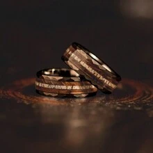 1pc Fashion 8mm Hammered Black Color Men Stainless Steel Rings With Koa Wood Rings For Men Wedding Band Jewelry - Black - View 3