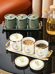 4pcs/Set Plastic Multi-Purpose Storage Jars Containers For Grains, Candies, Cookies, Bread, Suitable For Outdoor, Wedding, Party, Gift, Birthday, Christmas