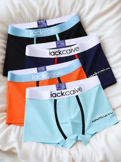 4pcs Men's Printed Boxer Briefs, Comfortable Elastic Waist Men's Boxer Shorts