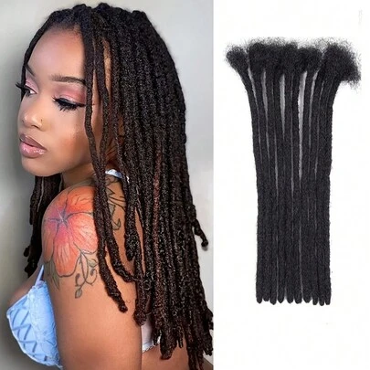 10 股辫子接发 Loc 接发 真人头发 0.6 厘米厚度 4-18 英寸辫子接发 手工制作 Loc 接发 真人头发 适合男性/女性 可染色和卷曲
