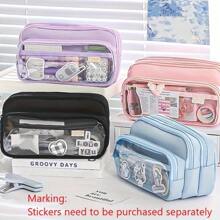 Versatile Large-Capacity Pencil Case With Steel Pen Holder - Portable Organizer For School Supplies, Office Essentials & Cosmetics, For Return School, Office Organizers, Desk Top Organizer, Pen Organizers, Storage For Pens, Pens Case, Pencil Tray, Desk Organizer, Pen Holder - Multicolor - View 4
