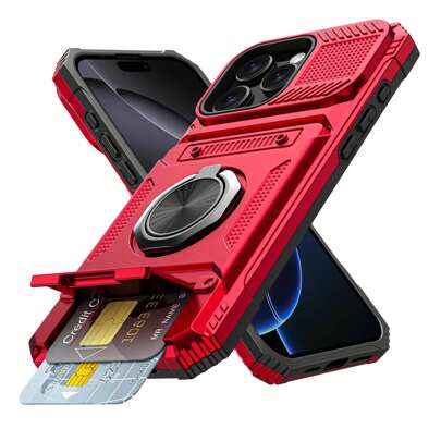 GOKIKASIYI Heavy Duty Shockproof Hard Phone Case With Metal Stand And Card Slot, Compatible With Apple 17, 16, 15, 14, 13 Pro Max, Galaxy S25, S24, S23 Ultra Plus FE, A14, A15, A16, A17, A25, A35, A55, A26, A36, A56, And Series