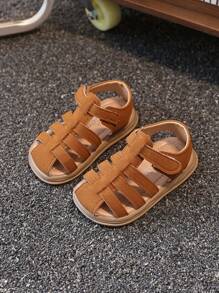 1 Pair Children Closed Toe Sandals, PU Material Anti-Slip Thick Sole With Hook And Loop Fastener