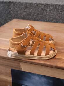 1 Pair Children Closed Toe Sandals, PU Material Anti-Slip Thick Sole With Hook And Loop Fastener