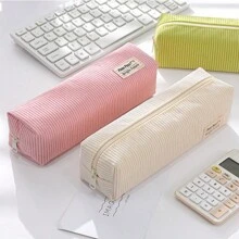 1 pezzo Astuccio portapenne in velluto a coste di colore unito, di grande capacità, minimalista, alla moda e pratico per ufficio, scuola, cancelleria, forniture per il ritorno a scuola, per riporre pennelli da trucco