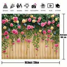 One Piece, Flower Wall Background, Spring Background, Spring Flower Photo Background, Brown Wooden Board Flower Wall Photography Background, Birthday Party, Wedding Baptism Photography Background